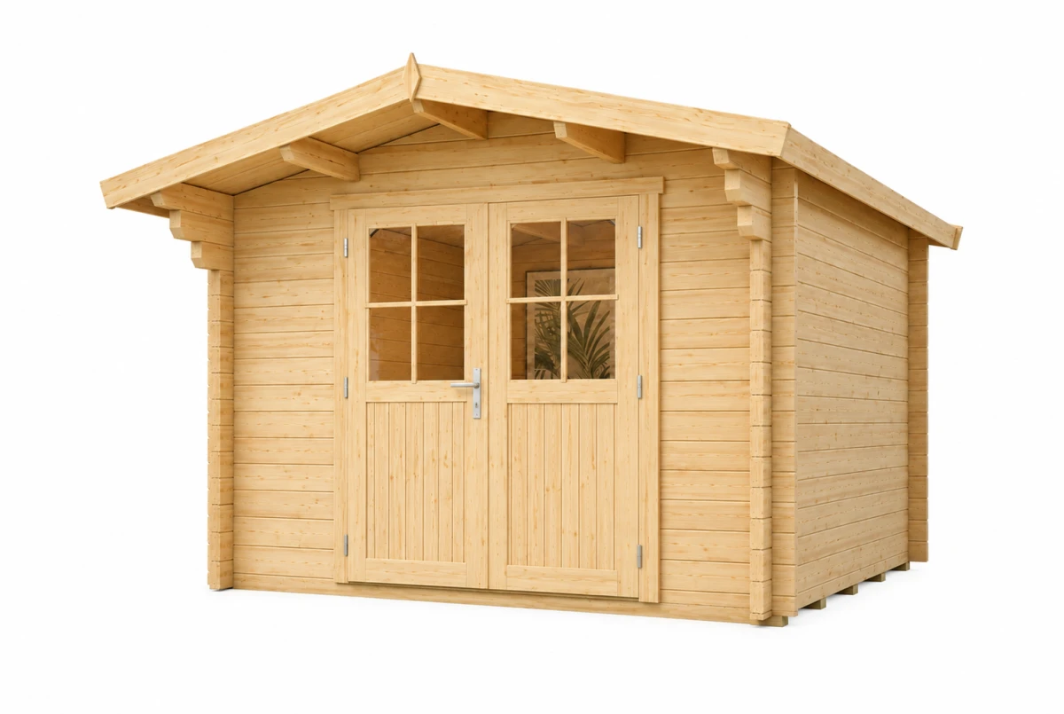 Chalet de jardin bois brut HERITAGE A - Toit double pente - 8,18 m² - Madriers 70 mm contrecollés