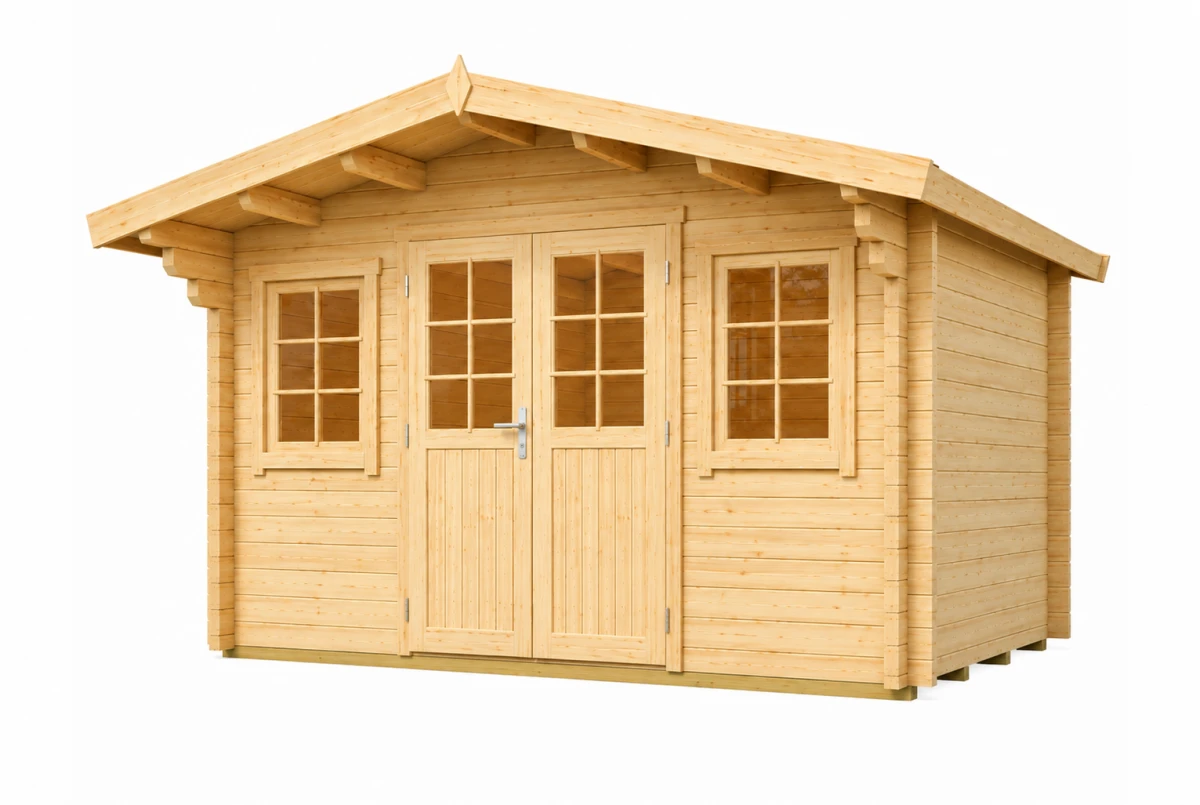 Chalet de jardin bois brut HERITAGE B - Toit double pente - 11,04 m² - Madriers 70 mm contrecollés