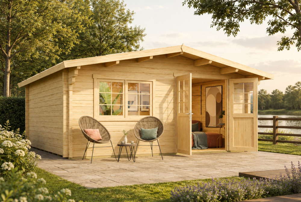 Chalet de jardin bois brut HERITAGE D - Toit double pente - 21,72 m² - Madriers 70 mm contrecollés