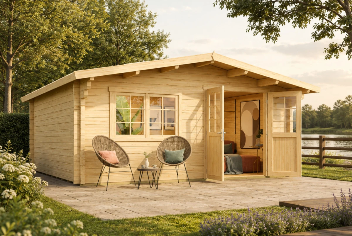 Chalet de jardin bois brut HERITAGE D - Toit double pente - 21,72 m² - Madriers 70 mm contrecollés