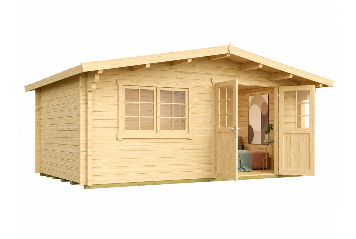 Chalet de jardin bois brut HERITAGE D - Toit double pente - 21,72 m² - Madriers 70 mm contrecollés
