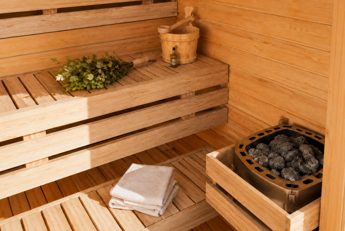 Sauna cabine extérieure à toit plat NORDIK XS – 5 m² – Bois brut – Madriers 70 mm contrecollés