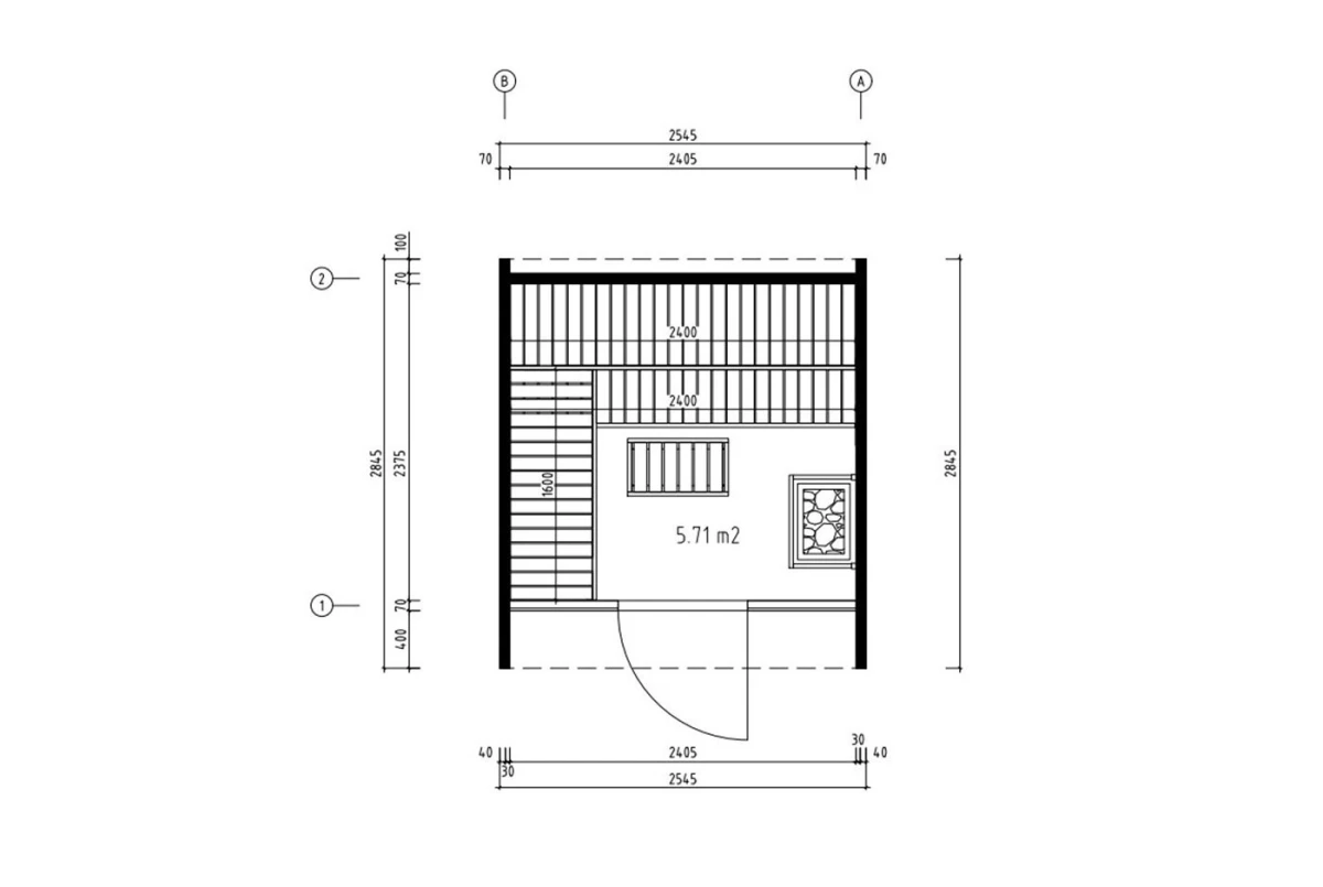 Sauna cabine extérieure à toit plat NORDIK S – 5,71 m² – Bois thermotraité noir – Madriers 70 mm contrecollés