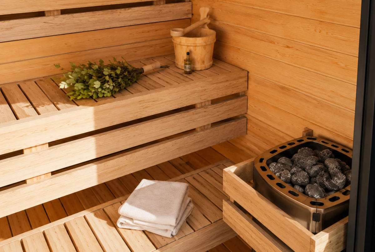 Sauna cabine extérieure à toit plat NORDIK S – 5,71 m² – Bois thermotraité noir – Madriers 70 mm contrecollés