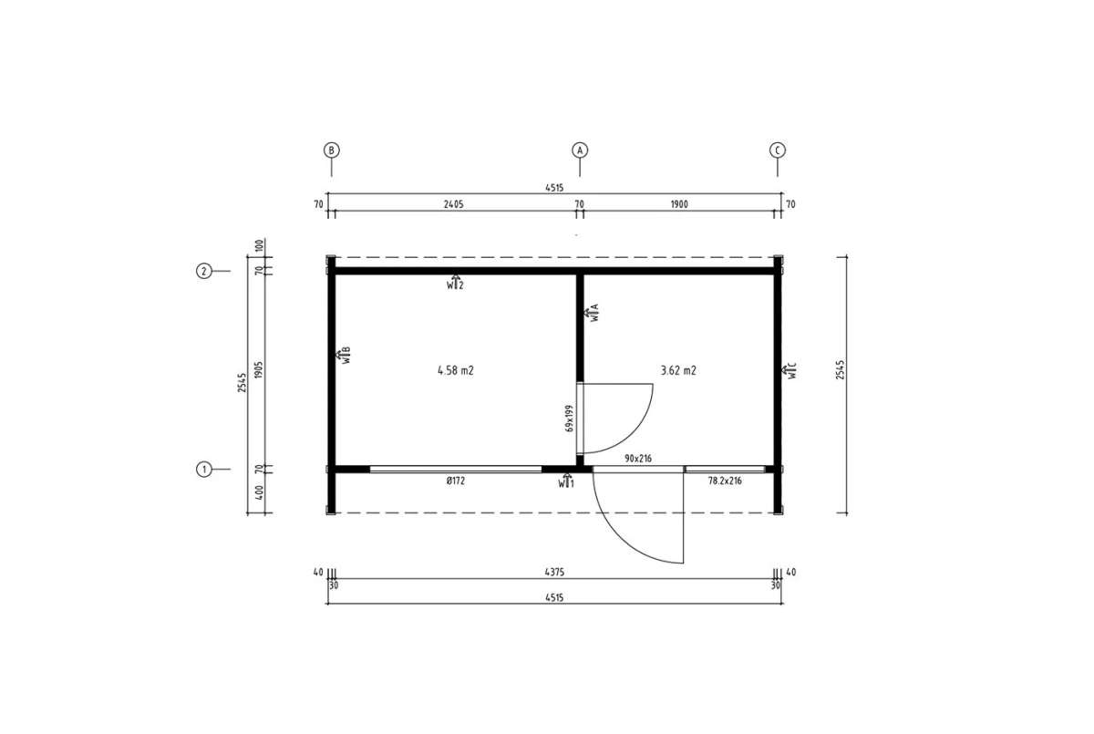 Sauna cabine extérieure 2 pièces à toit plat NORDIK M – 4,58 + 3,62 m² – Bois thermotraité noir – Madriers 70 mm contrecollés