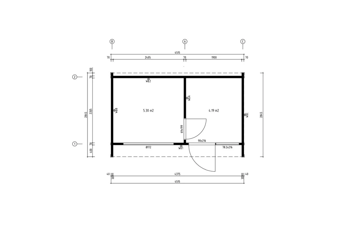 Sauna cabine extérieure 2 pièces à toit plat ARTIC L – 5,30 + 4,19 m² – Madriers 70 mm contrecollés