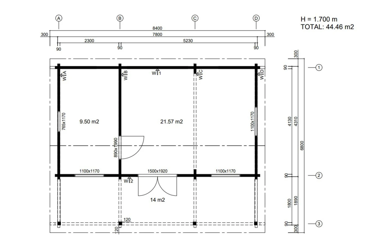 Chalet de jardin bois brut L'ÉVIDENCE - Toit double pente - 2 pièces - 31,07 m² + terrasse 14 m² - Madriers 90 mm contrecollés