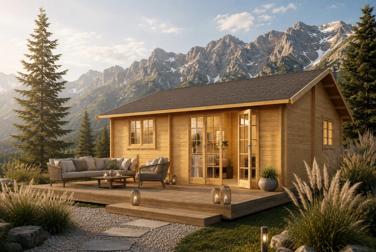 Chalet de jardin bois brut L'ENVOL - Toit double pente - 4 pièces - 47,13 m² - Madriers 90 mm contrecollés