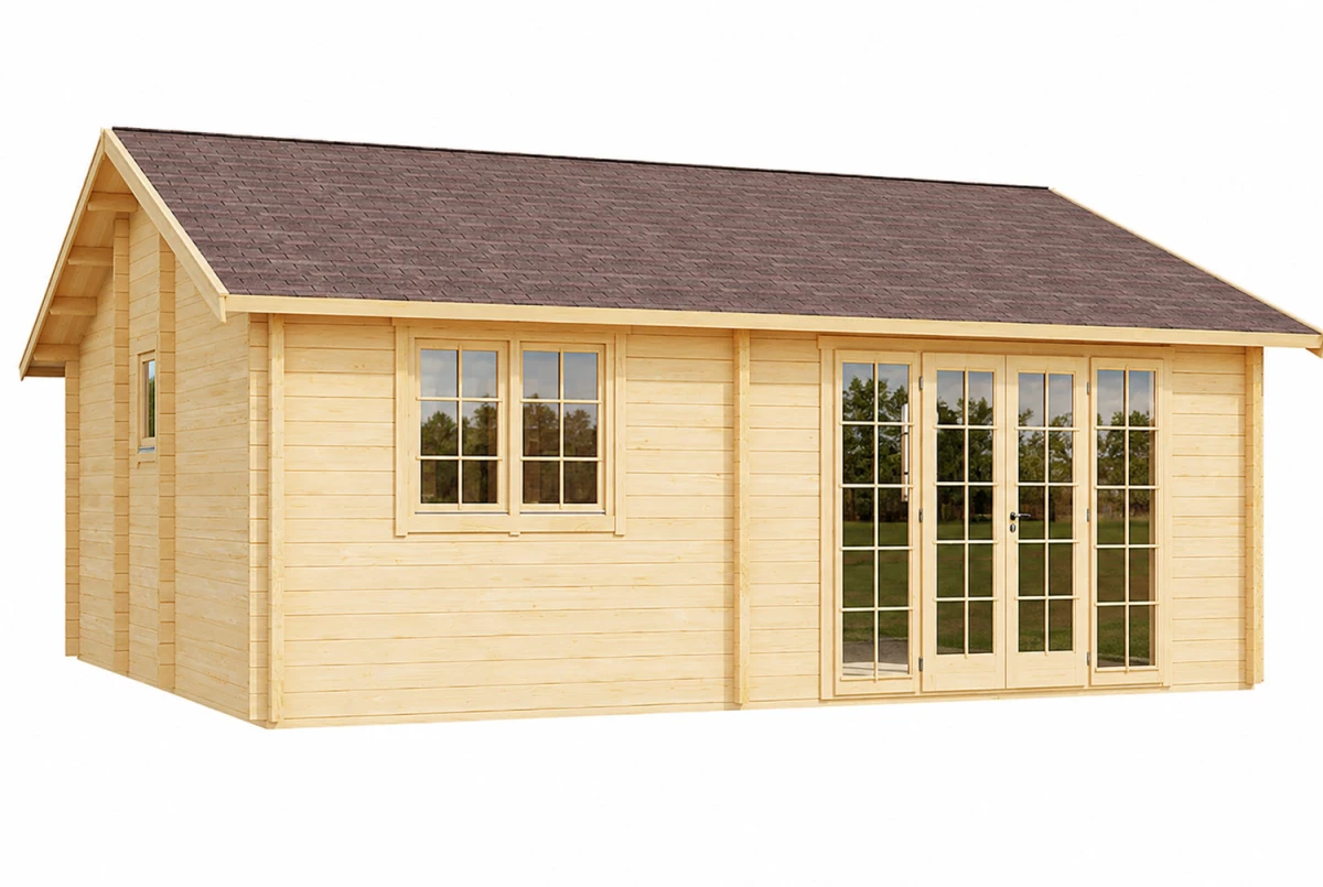 Chalet de jardin bois brut L'ENVOL - Toit double pente - 4 pièces - 47,13 m² - Madriers 90 mm contrecollés