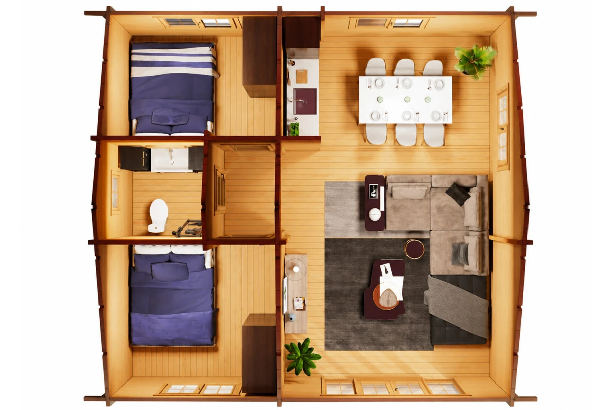Chalet de jardin bois brut L'ENVOL - Toit double pente - 4 pièces - 47,13 m² - Madriers 90 mm contrecollés