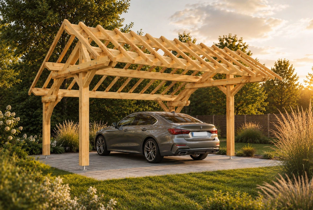 Carport bois Toit asymétrique 2 voitures PERSPECTIVE 6,30 × 5,41 m - Épicéa classe 2