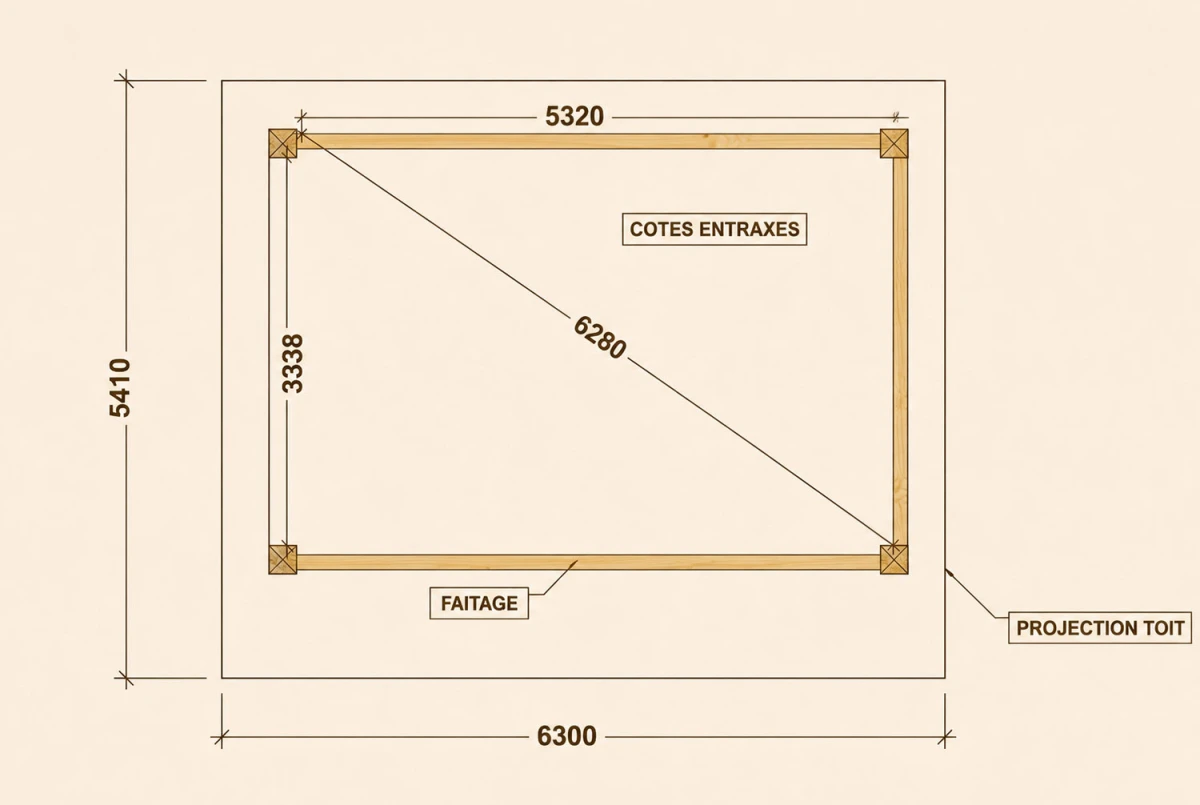 Carport bois Toit asymétrique 2 voitures PERSPECTIVE 6,30 × 5,41 m - Épicéa classe 2