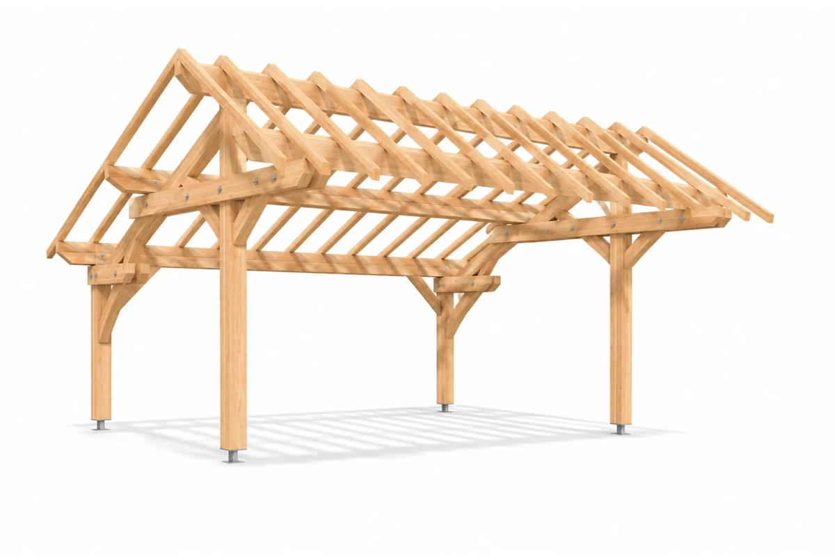 Carport bois Toit asymétrique 2 voitures PERSPECTIVE 6,30 × 5,41 m - Épicéa autoclave classe 3