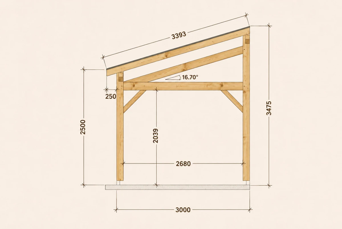Pergola bois adossée AZIMUT 3,50 × 3,25 m - Douglas