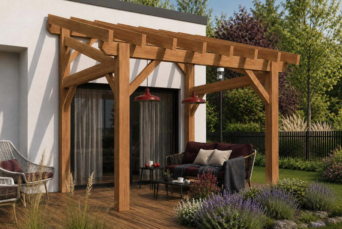 Pergola bois adossée AZIMUT 3,50 × 3,25 m - Épicéa autoclave classe 3