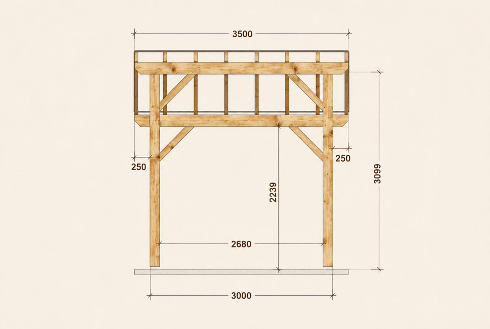 Pergola bois adossée AZIMUT 3,50 × 3,25 m - Épicéa autoclave classe 3