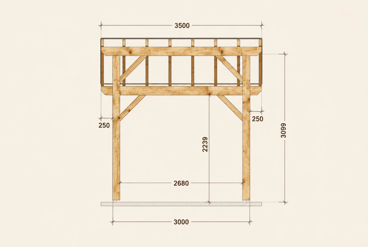 Pergola bois adossée AZIMUT 3,50 × 3,25 m - Épicéa autoclave classe 3