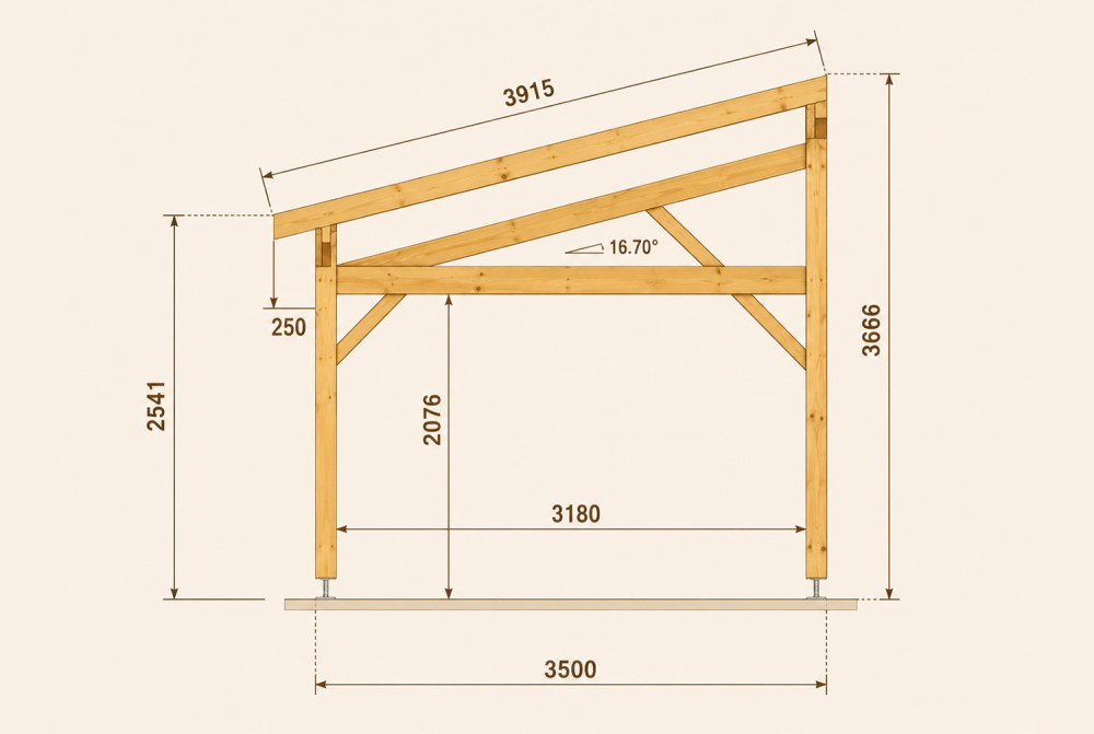 Carport bois Toit monopente 1 voiture AXIAL 3,75 × 6,50 m - Douglas