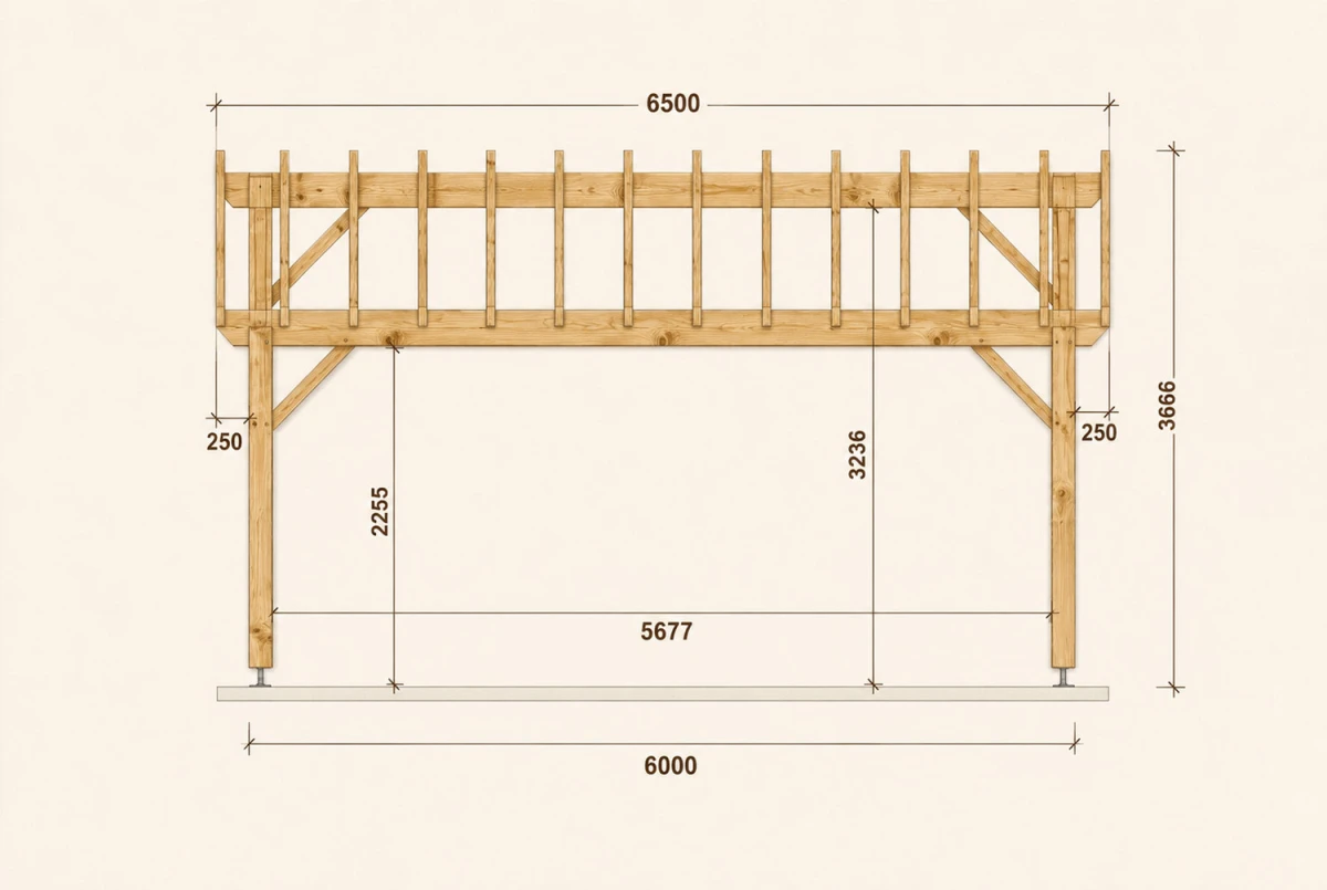 Carport bois Toit monopente 1 voiture AXIAL 3,75 × 6,50 m - Douglas