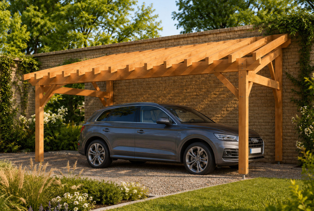 Carport bois Toit monopente 1 voiture AXIAL 3,75 × 6,50 m - Épicéa classe 2