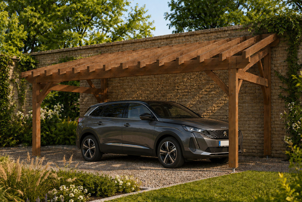 Carport bois Toit monopente 1 voiture AXIAL 3,75 × 6,50 m - Épicéa autoclave classe 3