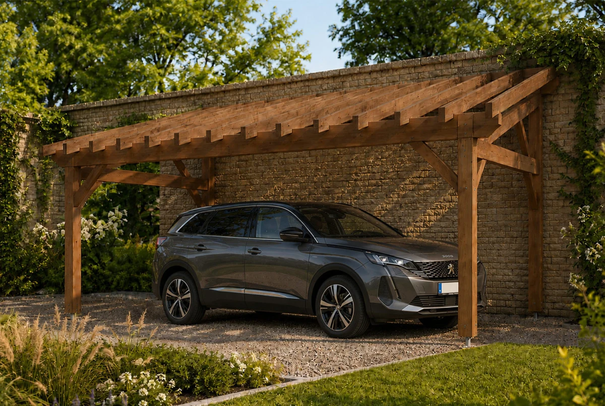 Carport bois Toit monopente 1 voiture AXIAL 3,75 × 6,50 m - Épicéa autoclave classe 3