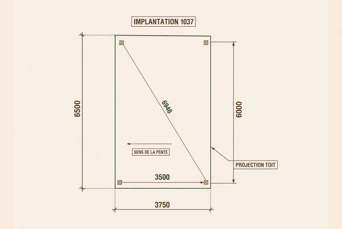 Carport bois Toit monopente 1 voiture AXIAL 3,75 × 6,50 m - Épicéa autoclave classe 3