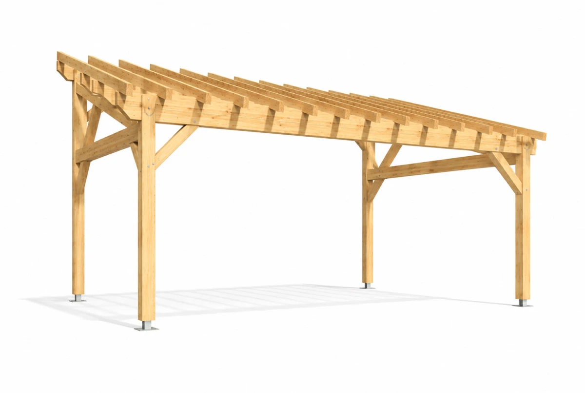 Carport bois Toit monopente 1 voiture PARALLÈLE 4,25 × 6,50 m - Épicéa classe 2