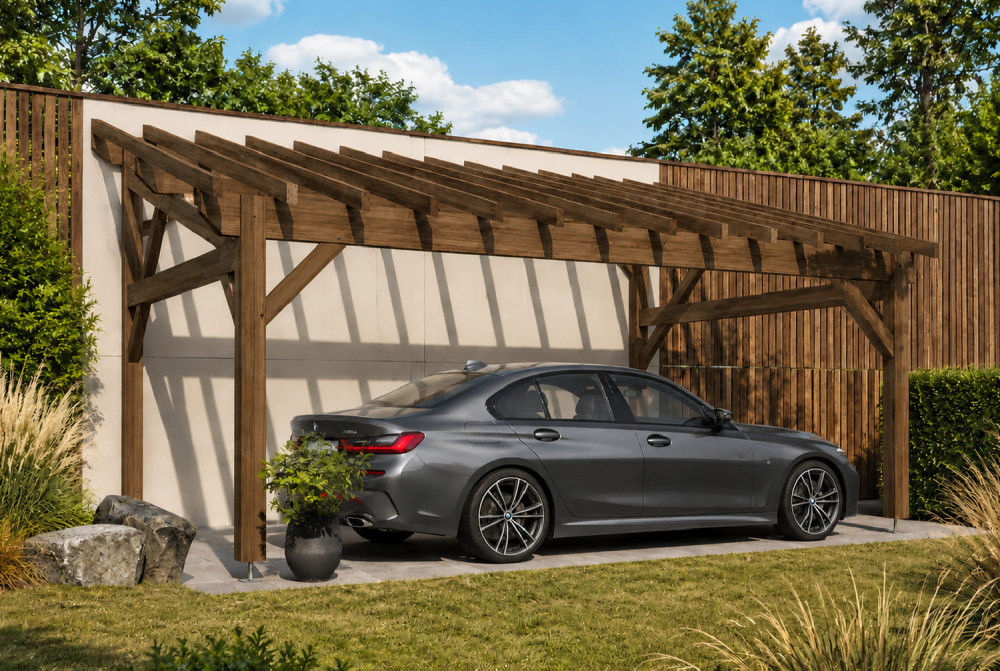 Carport bois Toit monopente 1 voiture PARALLÈLE 4,25 × 6,50 m - Épicéa autoclave classe 3