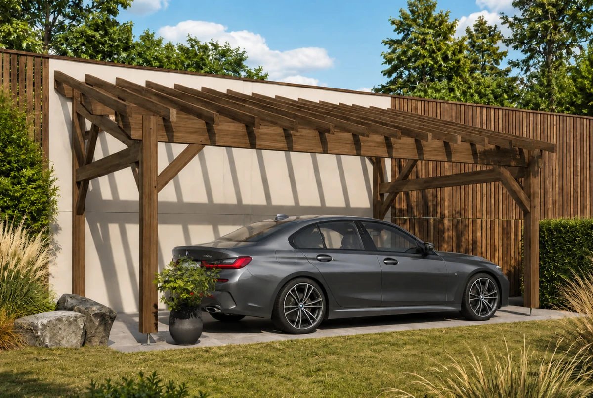 Carport bois Toit monopente 1 voiture PARALLÈLE 4,25 × 6,50 m - Épicéa autoclave classe 3