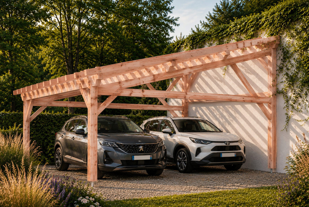 Carport bois Toit monopente 2 voitures CONFLUENCE 6,25 × 5,50 m - Douglas