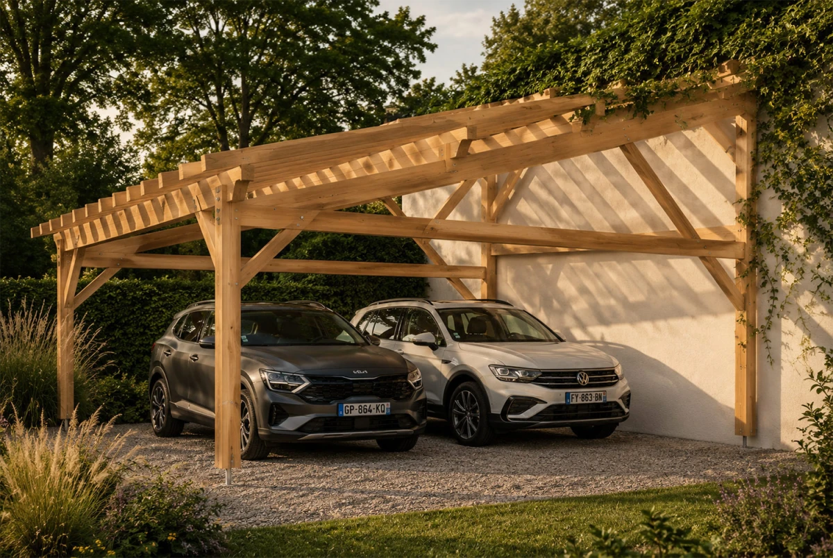 Carport bois Toit monopente 2 voitures CONFLUENCE 6,25 × 5,50 m - Épicéa classe 2