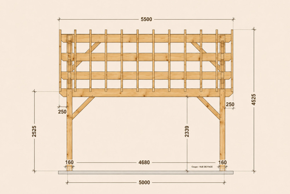 Carport bois Toit monopente 2 voitures CONFLUENCE 6,25 × 5,50 m - Épicéa classe 2