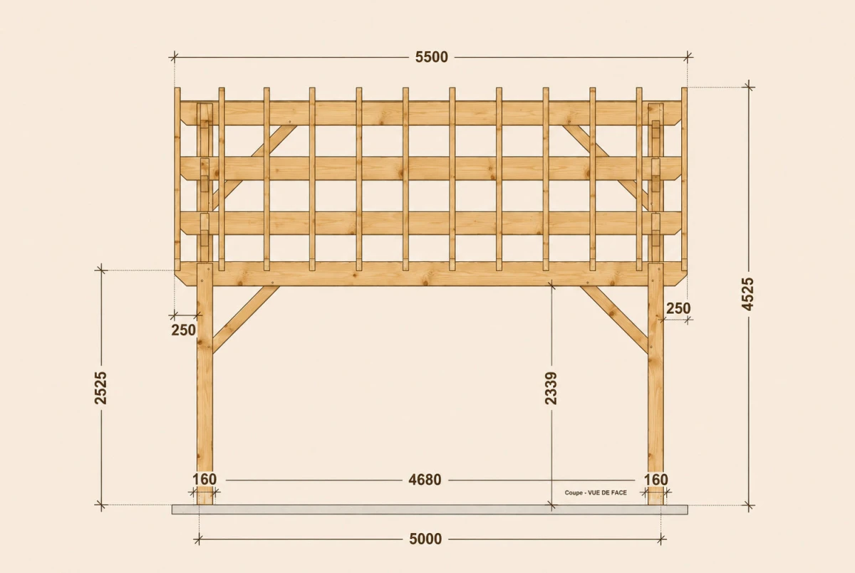 Carport bois Toit monopente 2 voitures CONFLUENCE 6,25 × 5,50 m - Épicéa classe 2
