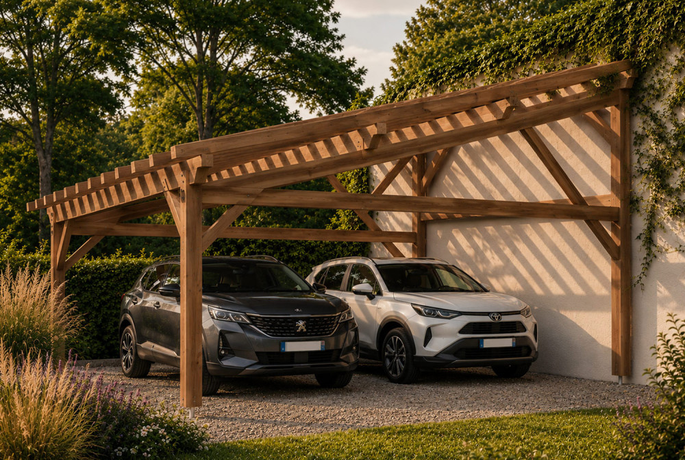 Carport bois Toit monopente 2 voitures CONFLUENCE 6,25 × 5,50 m - Épicéa autoclave classe 3