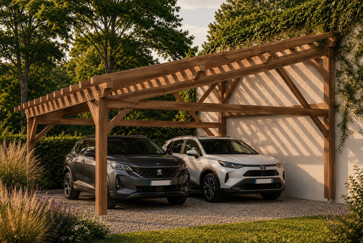 Carport bois Toit monopente 2 voitures CONFLUENCE 6,25 × 5,50 m - Épicéa autoclave classe 3