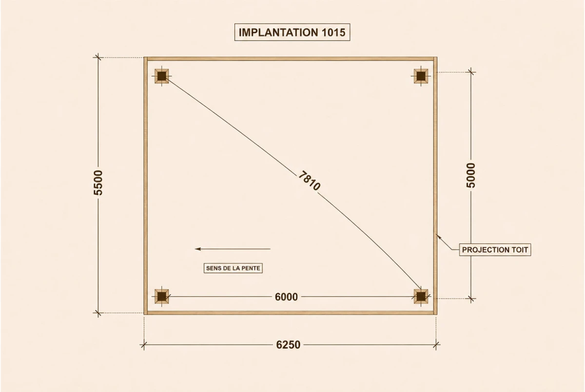 Carport bois Toit monopente 2 voitures CONFLUENCE 6,25 × 5,50 m - Épicéa autoclave classe 3