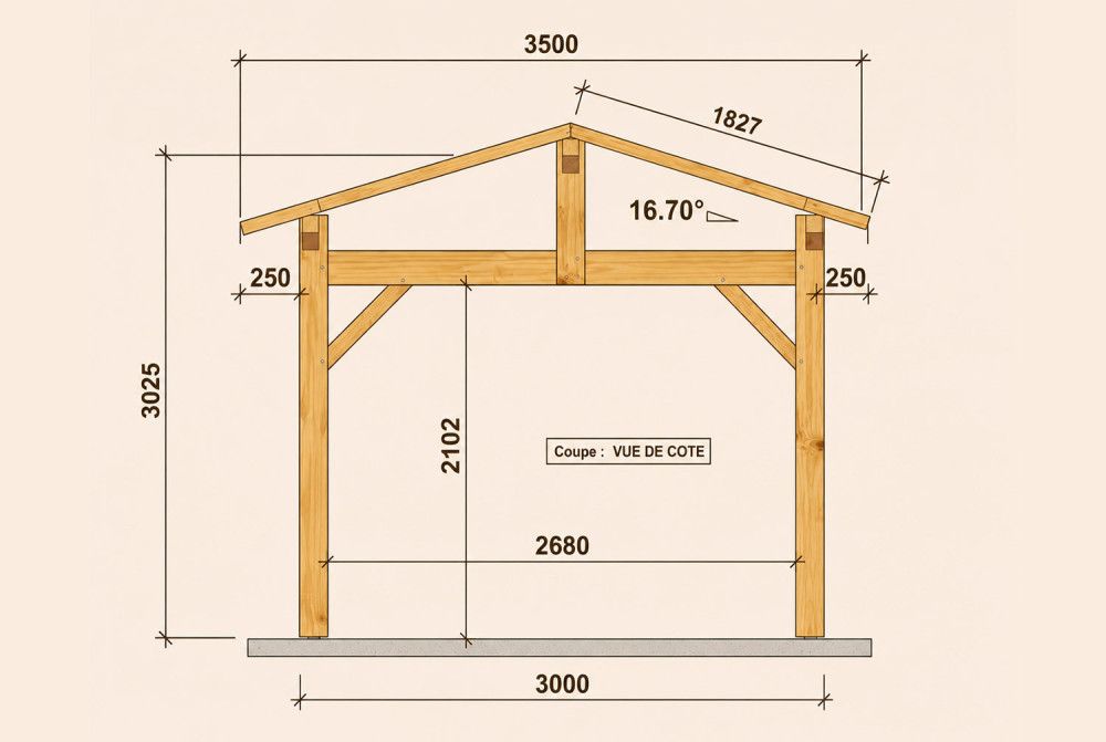 Pergola bois traditionnelle ATLAS 3,50 × 3,50 m - Douglas
