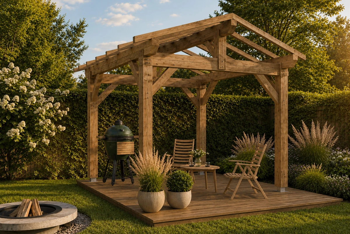 Pergola bois traditionnelle ATLAS 3,50 × 3,50 m - Épicéa autoclave classe 3