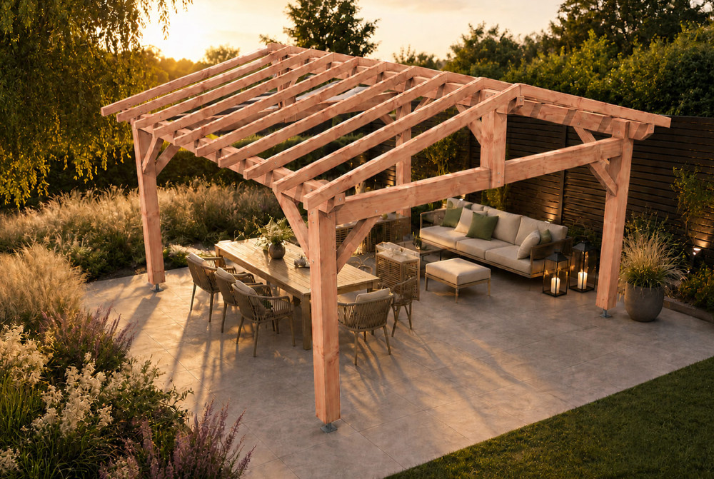 Pergola bois traditionnelle ÉQUATEUR 4,50 × 4,50 m - Douglas