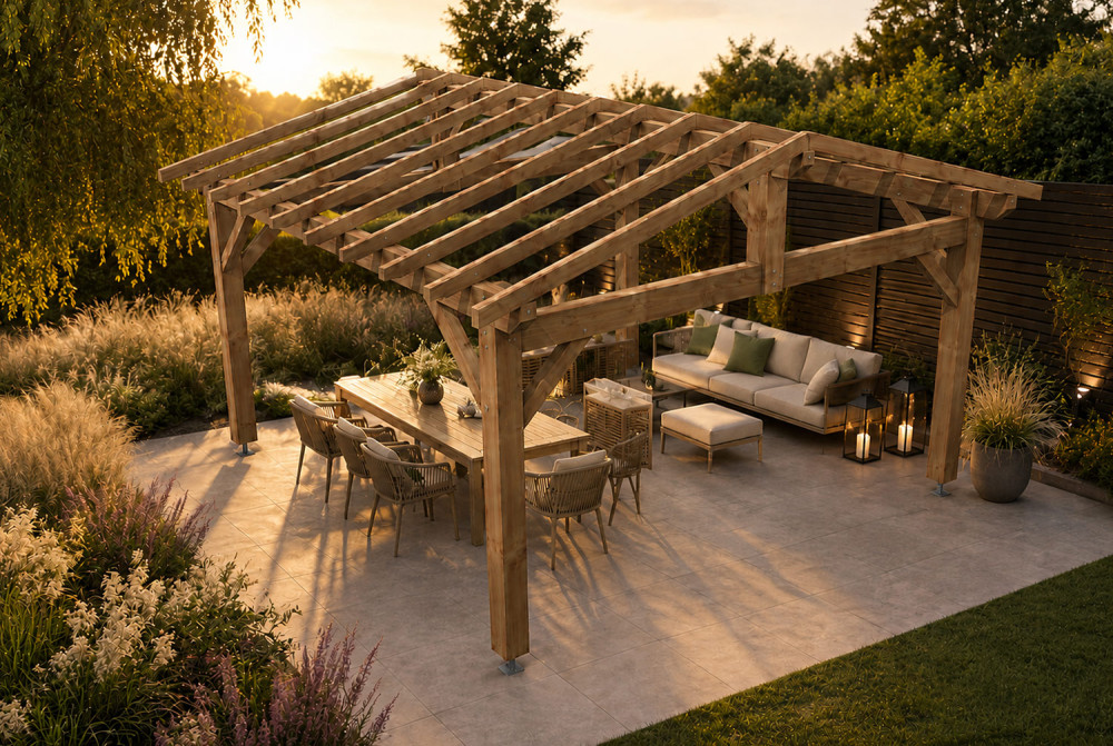 Pergola bois traditionnelle ÉQUATEUR 4,50 × 4,50 m - Épicéa autoclave classe 3