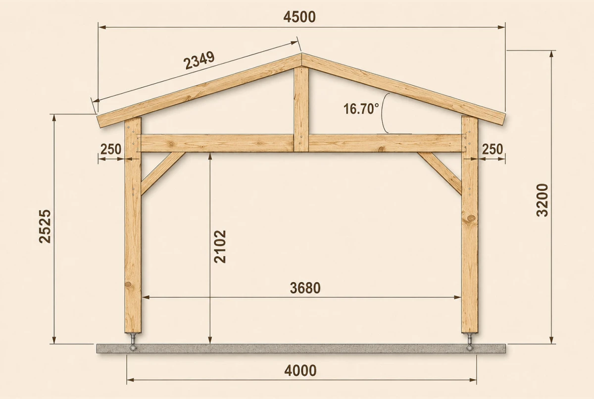 Pergola bois traditionnelle ÉQUATEUR 4,50 × 4,50 m - Épicéa autoclave classe 3