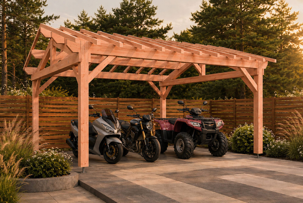 Carport bois Toit double pente 2 voitures MÉRIDIEN 6 × 6 m - Douglas