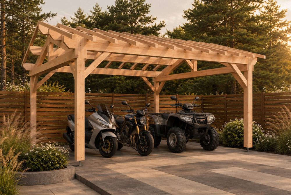 Carport bois Toit double pente 2 voitures MÉRIDIEN 6 × 6 m - Épicéa classe 2