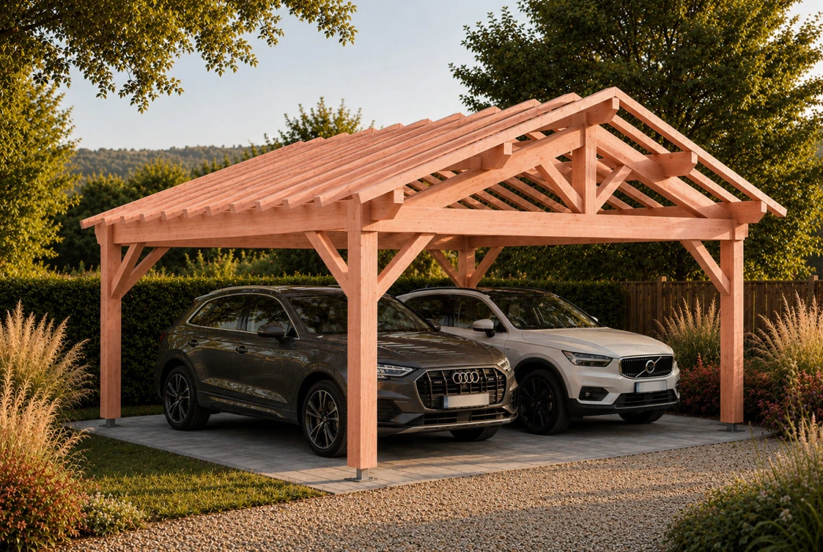 Carport bois Toit double pente 2 voitures HÉMISPHÈRE 6,50 × 4,50 m - Douglas