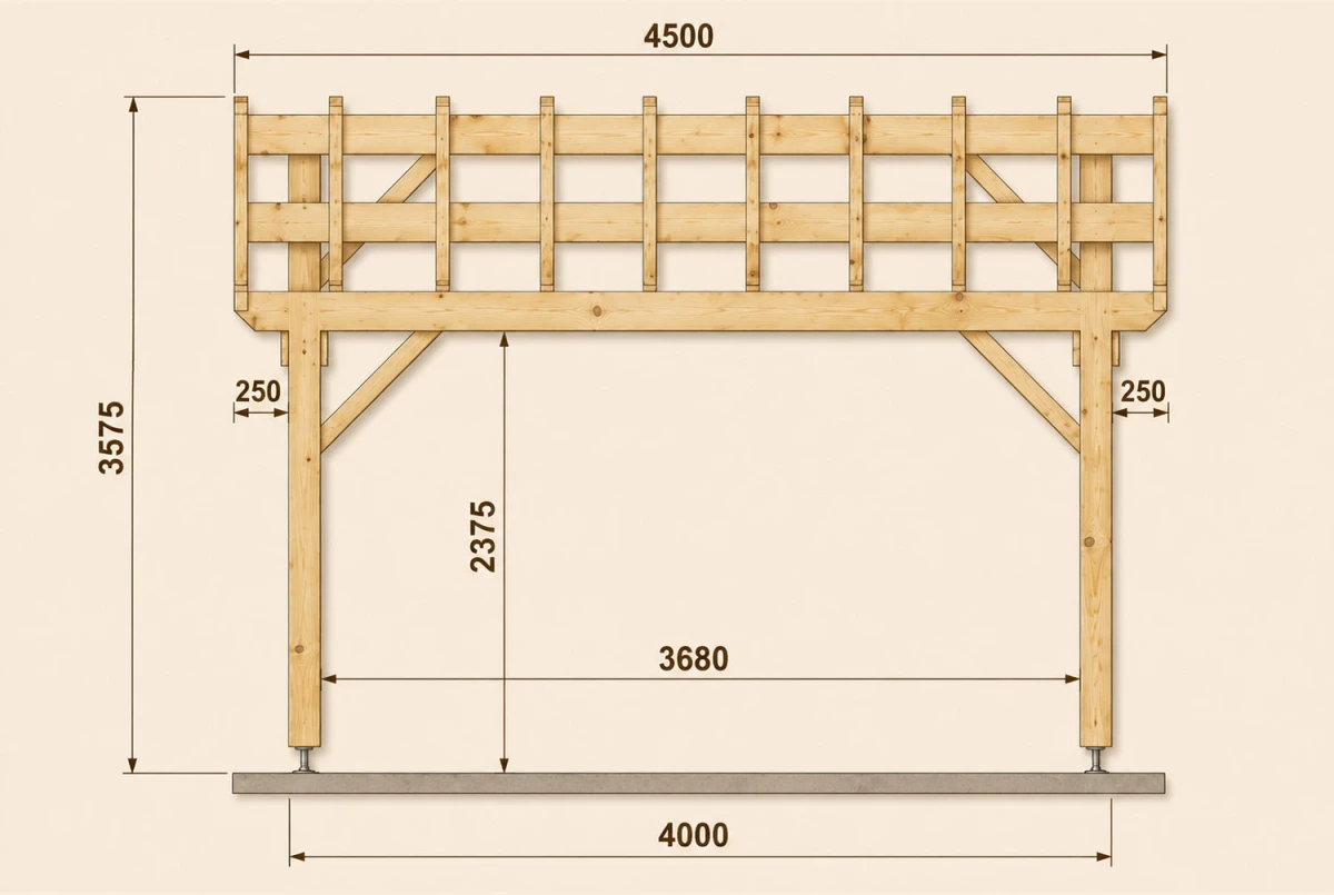 Carport bois Toit double pente 2 voitures HÉMISPHÈRE 6,50 × 4,50 m - Douglas