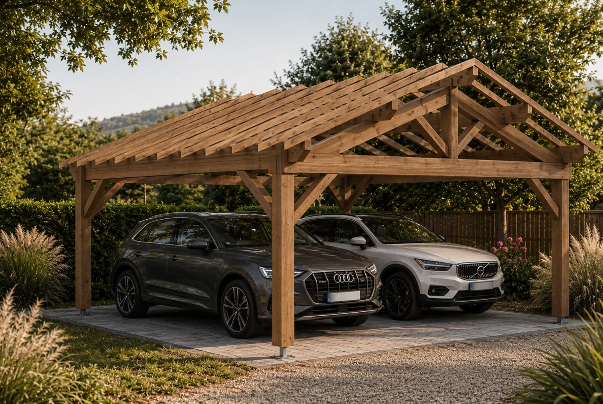 Carport bois Toit double pente 2 voitures HÉMISPHÈRE 6,50 × 4,50 m - Épicéa autoclave classe 3