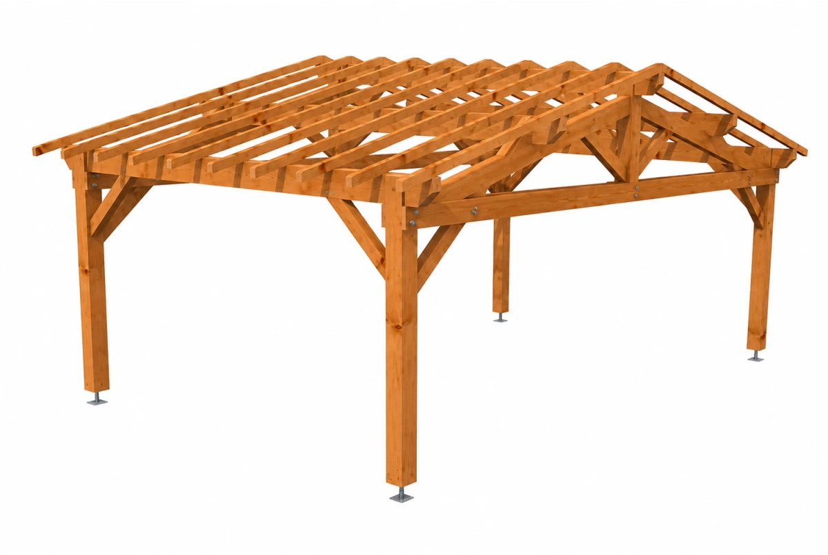 Carport bois Toit double pente 2 voitures HÉMISPHÈRE 6,50 × 4,50 m - Épicéa autoclave classe 3