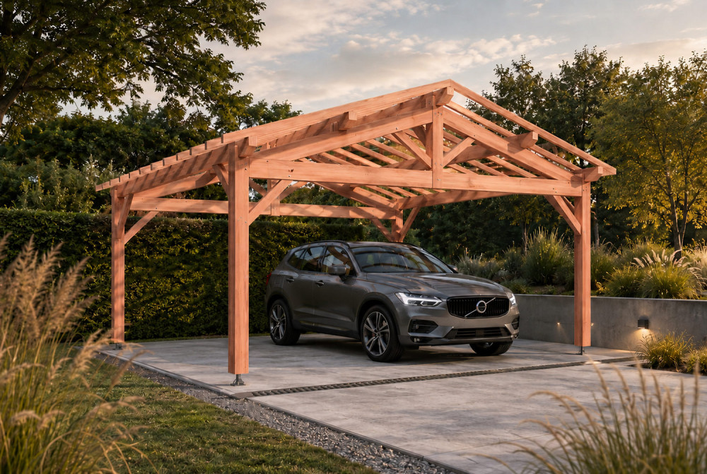 Carport bois Toit double pente 2 voitures ARCHIPEL 6,50 × 5,50 m - Douglas