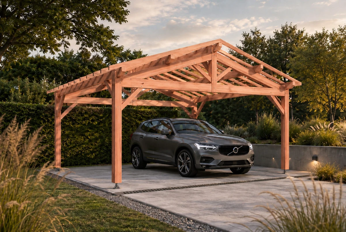 Carport bois Toit double pente 2 voitures ARCHIPEL 6,50 × 5,50 m - Douglas